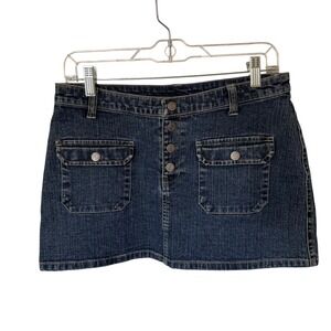 Sideout Denim Mini Skirt Womens Size 5 Blue Exc. Button Fly Cargo Pockets Y2K